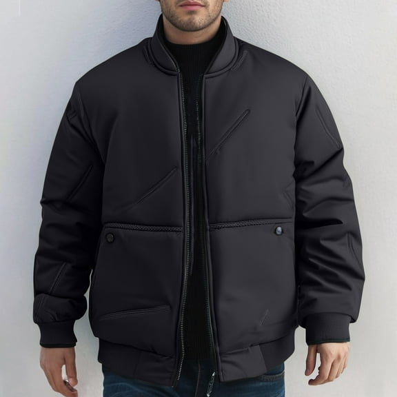 Men's Winter Coats Puffer Zip Up Black Jacket Long Sleeve Warm Casual Men's Clothing