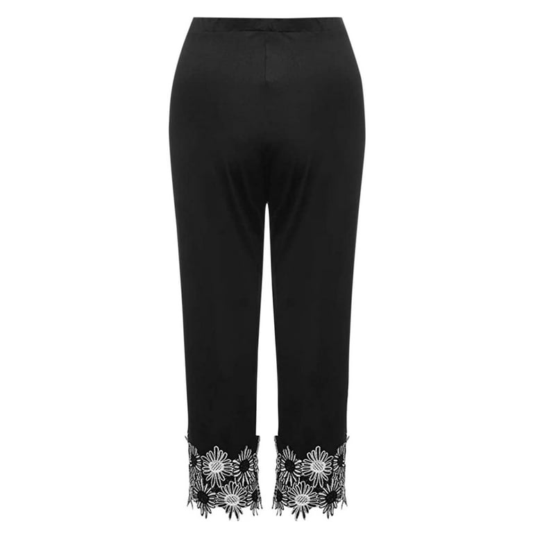 CBGELRT Plus Size Cropped Leggings Fashion Floral Lace Women's Pants  Workout Fitness Running Leggins High Waist Casual Thin 3/4 Trousers Black L  