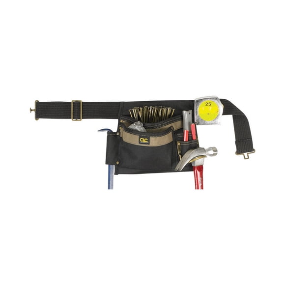 Delantal CLC de poliéster resistente, negro, 5 bolsillos, 1 paquete