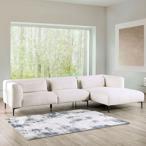 Furniture of America Millie Cotton Linen Sectional with Right Chaise in White