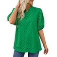thumbnail image 4 of UVN Summer Blouses for Women Short Sleeve Shirts Ladies Hollow Out Lace Blouse V Neck Dressy Casual Tops, 4 of 9