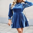 thumbnail image 2 of Robe Courte Formelle en Velours pour Femmes, Couleur Unie, Manches Longues, Robe de Soirée, 2 of 6