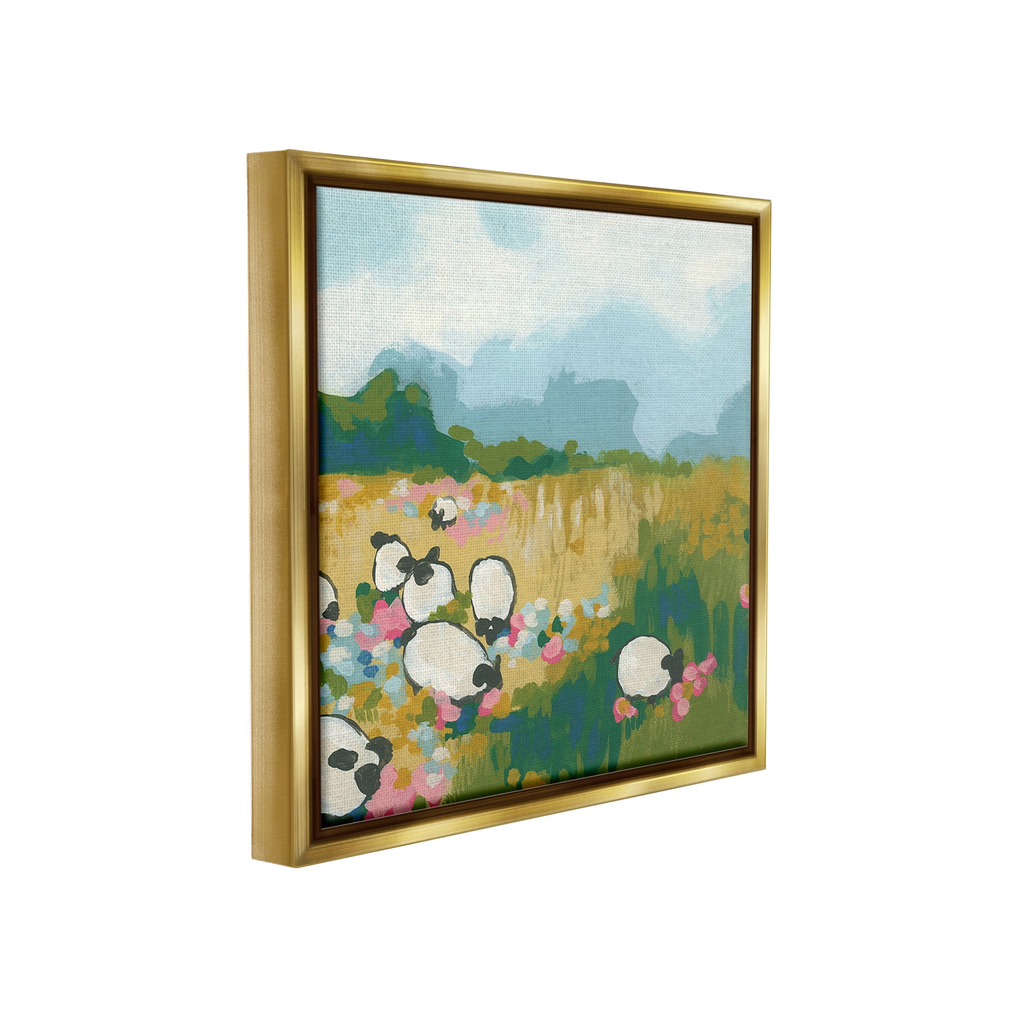 Stupell Industries Abstract Sheep Grazing Landscape Painting Gold Floater Framed Canvas Art Print Wall Art, 25 x 25