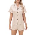thumbnail image 2 of Ashirexll Pajamas for Women Set, Two Piece Sets for Women, Double Leaf Edge Imitation Silk Short Sleeve Top and Pant Home Set, 2 of 7