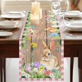 thumbnail image 3 of Table Runners 72 Inches Long Dress Scarves, Happy Easter Bunny Farmhouse Kitchen Table Runner, Coffee Tablerunners, Spring Floral Wooden Pink Plaid 14x72 Inch, 3 of 9