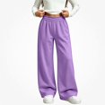 thumbnail image 2 of DJDLJWCJ Girls Wide Leg Sweatpants Elastic Waist Warm Casual Baggy Pants Side Pocket Outdoor Hiking Trousers Purple Size 9, 2 of 6