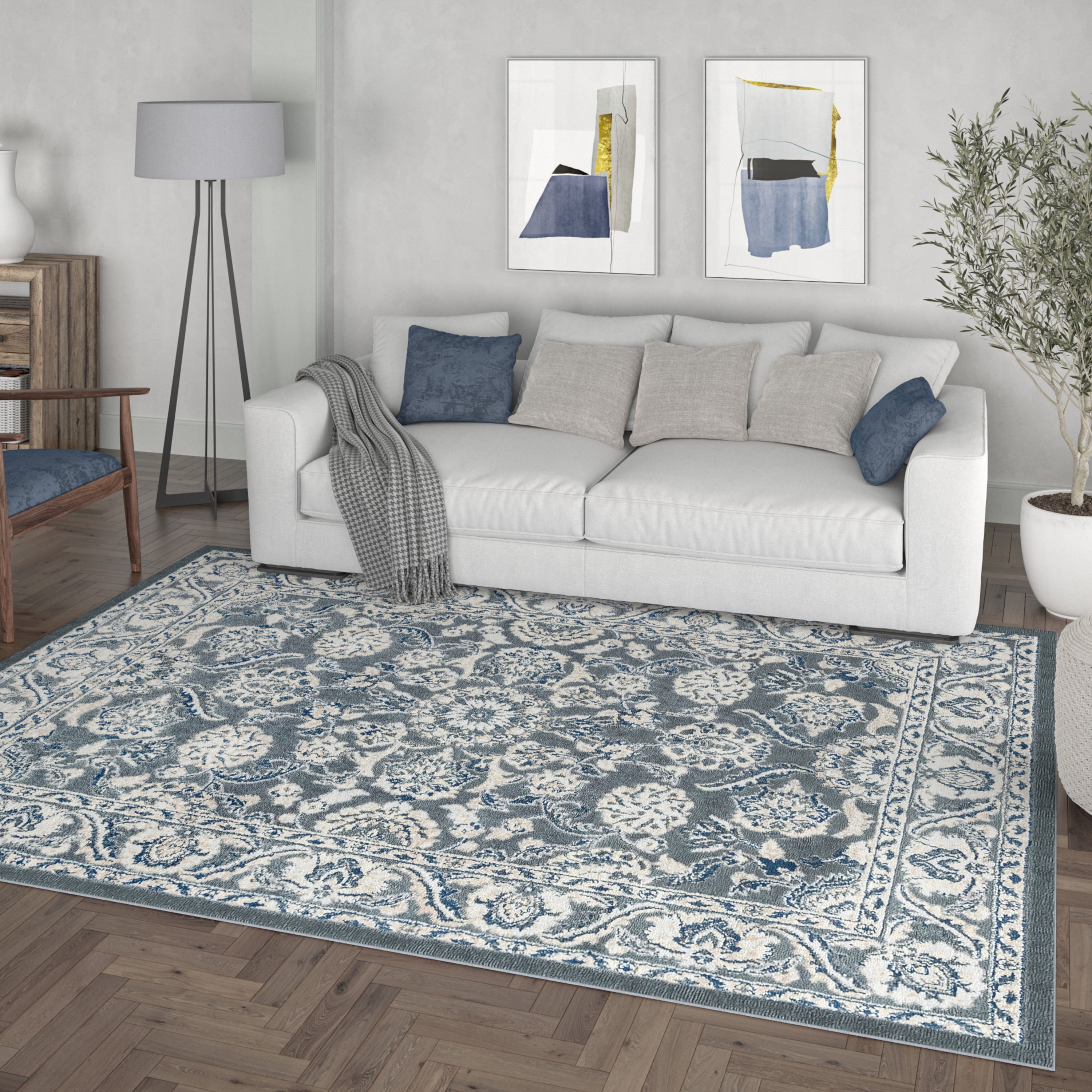 Madison Traditional 4' x 5' Gray Polypropylene Indoor Area Rug