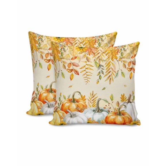 Decorative Throw Pillow Covers 20x20 Inch Set of 2 Harvest Pumpkin Orange Fall Decor Pillow Cases for Couch, Autumn Leaves Cushion Case for Living Room Bedroom Bed Car Chair