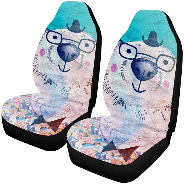 Juego de 2 Fundas para Asientos de Coche ABPHQTO Oso Polar con Sombrero y Gafas Universal