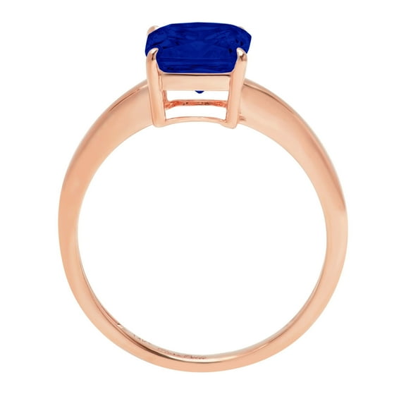 2 ct Asscher Cut Simulated Blue Sapphire Solitaire Engagement Ring for Women in 18K Rose Gold
