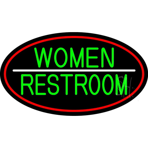 Women Restroom Oval With Red Border LED Neon Sign 20 x 37 - inches, Clear Edge Cut Acrylic Backing, with Dimmer - Bright and Premium built indoor LED Neon Sign for Bar decor.