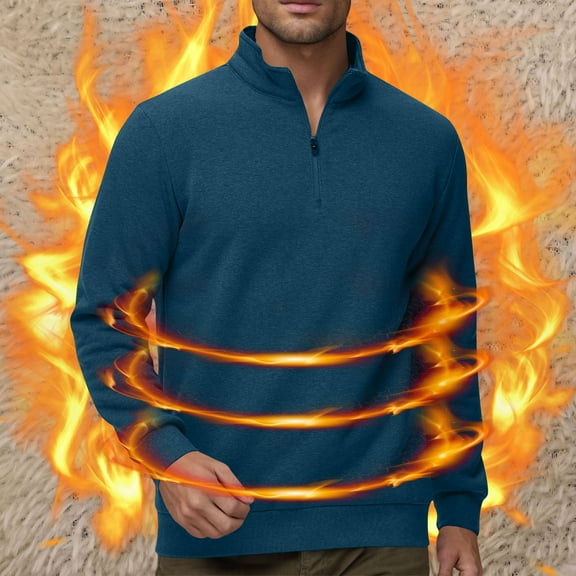 Under $10 Men's Sherpa Lined Quarter Zip Fleece Heavyweight Pullover Winter Warm Sweatshirts