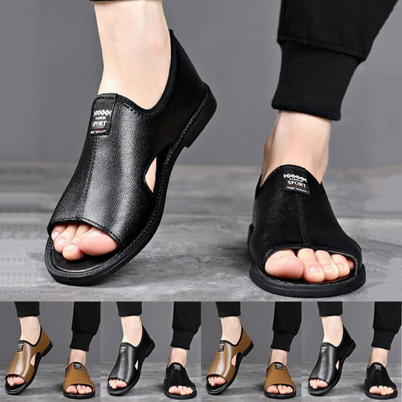 Mens Slippers Summer Flat Heel Breathable Open Toe Summer Trendy Solid Color Slip-On Slides Sandals Footwear Causal Summer Dressy Beach Shoes Brown 7.5