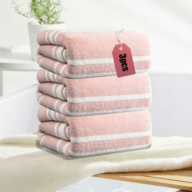 Hxlamzoo 3-Piece Soft and Absorbent Polyester Towel Set with Striped Design - Premium Bath, Gym & Spa Towels (34x76cm, Machine Washable)