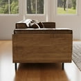 thumbnail image 3 of gaoyangjiaju Mid-Century Modern Leather Sofa 111.81" with Wooden Accents on Sides & Back, Spacious 3 - Seat Couch for Living Room, Bedroom and Lounge Space, Brown, 3 of 6