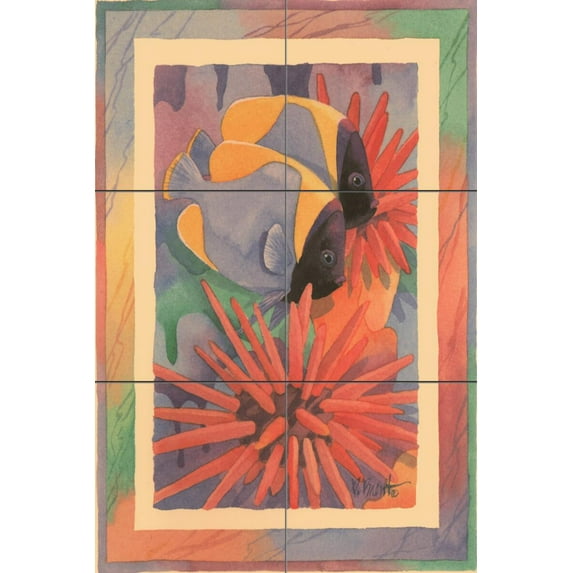 Tile Mural Bathroom Backsplash - Sea Urchin Reef Antique - by Paul Brent