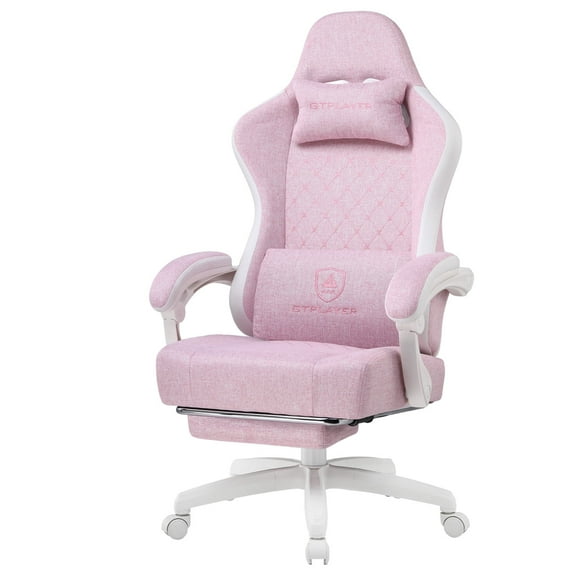 GTPLAYER Ergonomic High Back Pocket Spring Cushion Gaming Chair with Footrest & Linkage Armrests, Pink