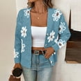 thumbnail image 3 of Women's Floral Sweater Cardigan Flower Printed Button Down V Neck Drop Shoulder Long Sleeve Knit Outerwear Sweaters (M, Sky Blue), 3 of 6