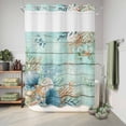 thumbnail image 6 of No Hook Shower Curtain, Teal Beach Coastal Shower Curtains for Bathroom with See Through Top Window, Summer Nautical Coral Shell Botanical Vintage Waterproof & Washable Bath Curtain 60"x72", 6 of 9