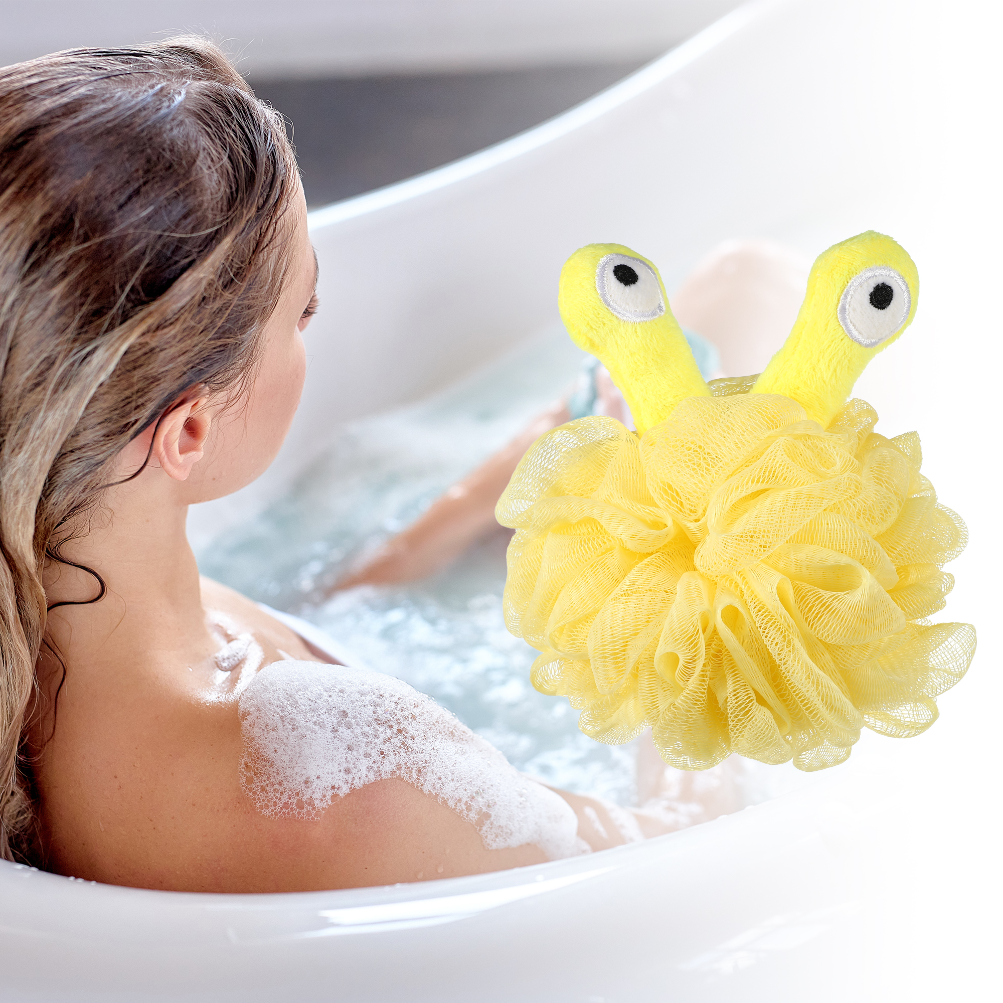 Unique Bargains Cartoon Bath Loofah Sponge Body Puffs for Shower 5.51"x4.72" Yellow