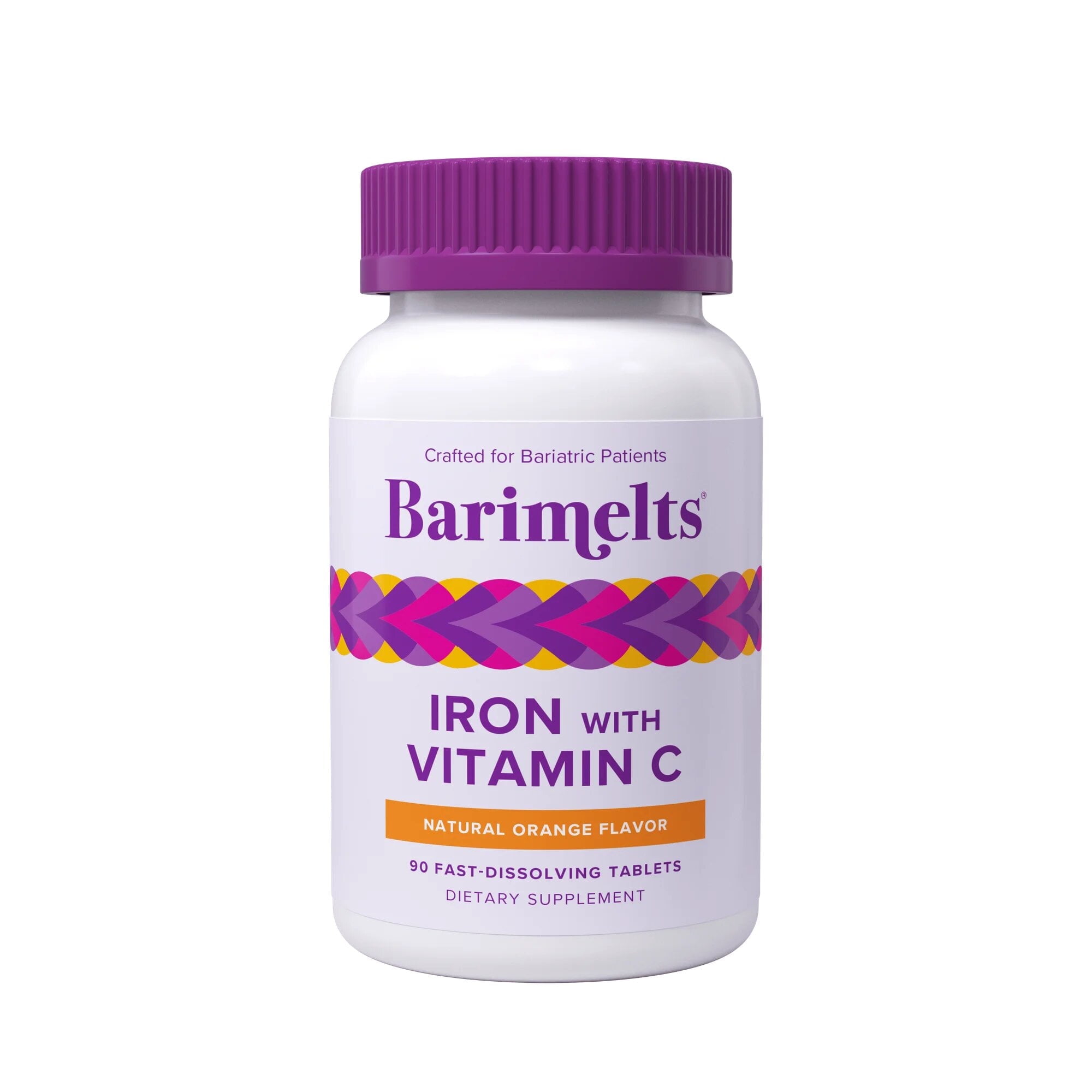 (3 pack) Barimelts Bariatric Iron Supplement with Vitamin C, Fast-Dissolving, Orange Flavour, 90 Tablets
