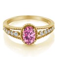 thumbnail image 2 of Gem Stone King 18K Yellow Gold Plated Silver Ring Oval Pink Moissanite and Topaz White (1.11 Cttw, Size 9), 2 of 4