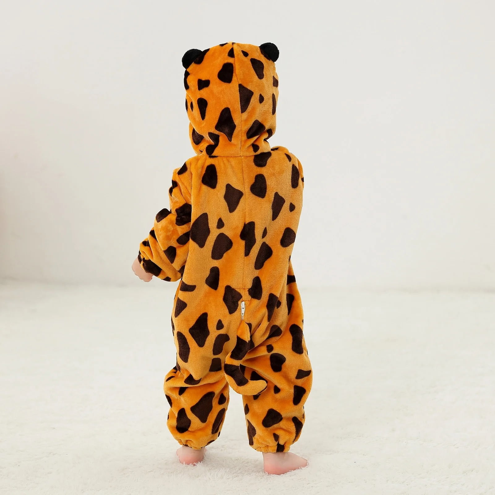 ATAIKU Baby Animal Leopard Onesie Flannel Hooded Romper for Infant Winter Playsuit Jumpsuit for Boys and Girls Toddler Overall Outfit