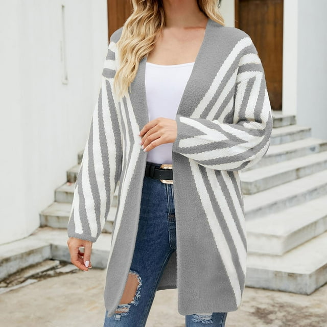 Tenues d'Automne Mignonnes pour Femmes, Cardigan en Tricot à Manches Imprimées Décontracté, Manteau Chandail, Cardigans pour Femmes en Liquidation