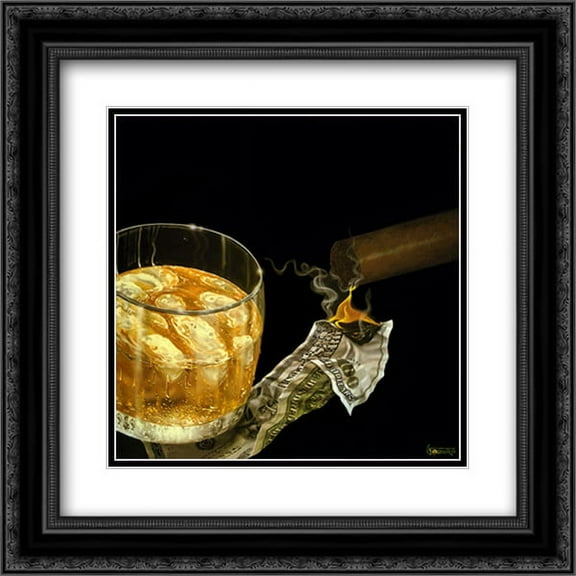 Money to Burn 2x Matted 16x16 Black Ornate Framed Art Print by Michael Godard