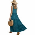 thumbnail image 6 of Hvogkswy Spaghetti Strap Dresses for Women, Plaid Print Sleeveless Crew Neck Maxi Length Dresses Loose Breathable Summer Beach Vacation Casual Dress, 6 of 7