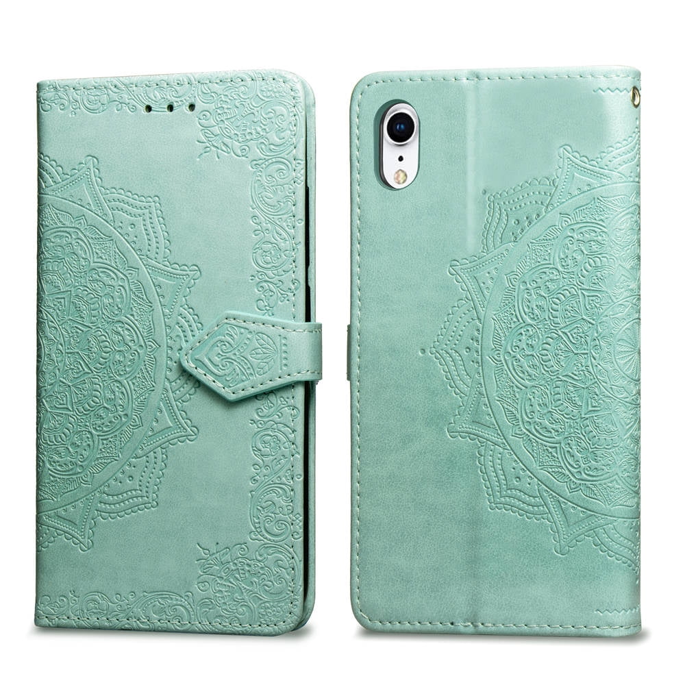 iPhone Xr Wallet Cases and Covers, Allytech Slim Premium PU Flip Stand Cover Mandala Embossed