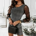 thumbnail image 4 of Outfmvch Robe à Manches Longues pour Femmes Robe à Col Rond Tempérée Robe Noire Argentée Brillante Robes d'Automne pour Femmes, 4 of 9