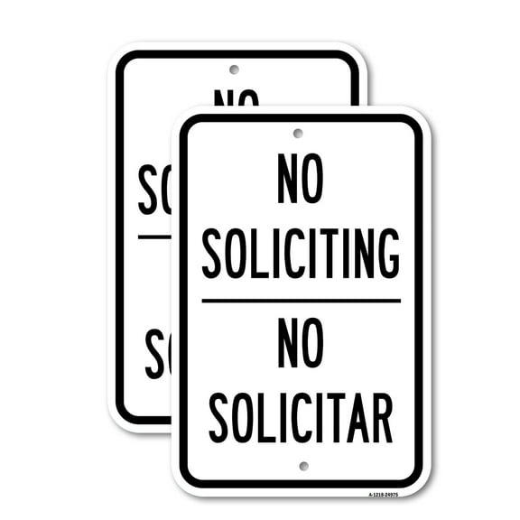 (2 Pack) No Soliciting No Solicitar | 12" X 18" Heavy-Gauge Aluminum Sign | Rust Free Aluminum, Weather Resistant, Waterproof, Fade Resistant, 2 Pre-drilled Holes