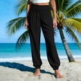 thumbnail image 2 of AnuYalue Women's Cotton Linen Pants Casual Loose Fit Pants Elastic High Waist Trousers Breathable Beach Tapered Pant, 2 of 7