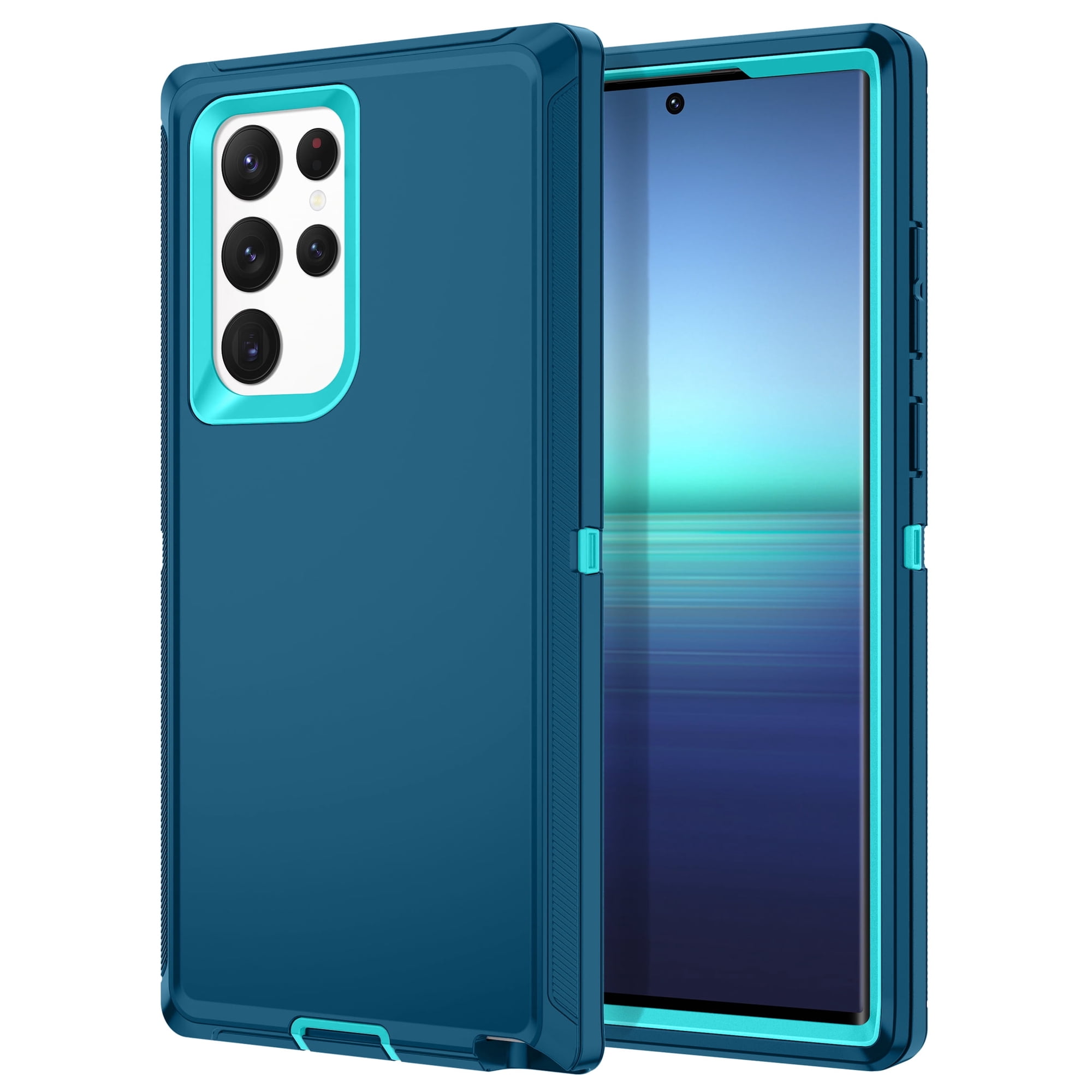 I-HONVA For Samsung Galaxy S22 Ultra Case,3-Layer Military Grade Drop Protection Anti-Slip Rugged Shockproof Dustproof Protection 6.8 inch Phone Case,Turquoise Teal