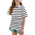 thumbnail image 4 of Bovxnpu Kids Summer Tops, Toddler Girls Casual T Shirt, Toddler Kids Boys Girls Fashion Cute Stripe Loose Soft Short Sleeve Top 10 Years, 4 of 7