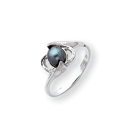 - Solid 14k White Gold 5.5mm Black FW Cultured Pearl ring - Size 4