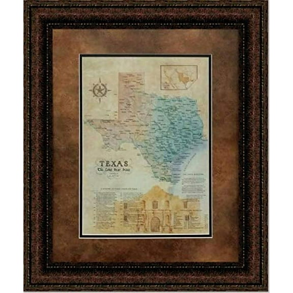Alamo Map | Framed Historic Texas Map in Double Mat | 25L X 21W" Inches