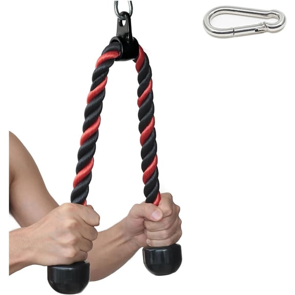 Tricep Rope 27 & 36 inches 2 Colors Fitness Attachment Cable Machine Pulldown Heavy Duty Coated Nylon Rope with Solid Rubber Ends