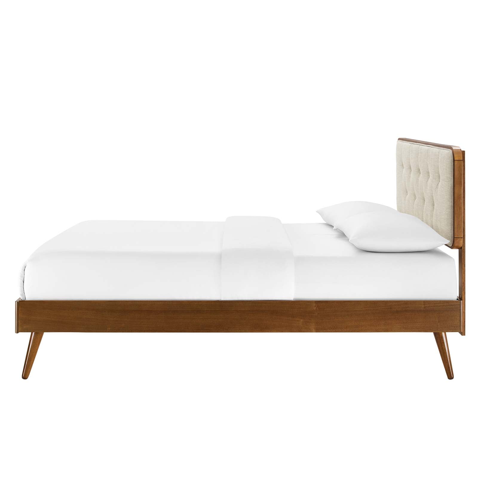 Platform Bed Frame, King Size, Wood, Brown Walnut Beige, Modern Contemporary Urban Design, Bedroom Master Guest Suite