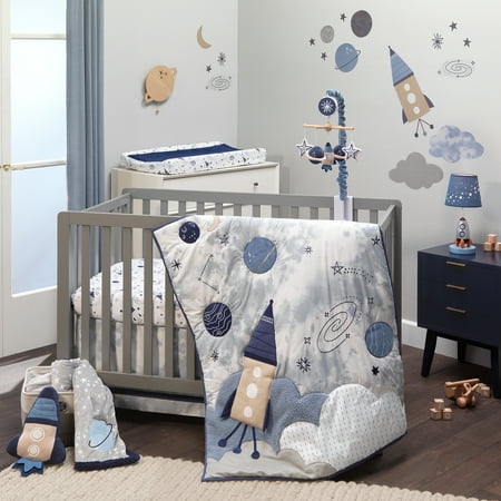 UPC: 0084122012950 | Lambs & Ivy Sky Rocket 5-Piece Blue Galaxy/Space Nursery Baby Crib Bedding Set