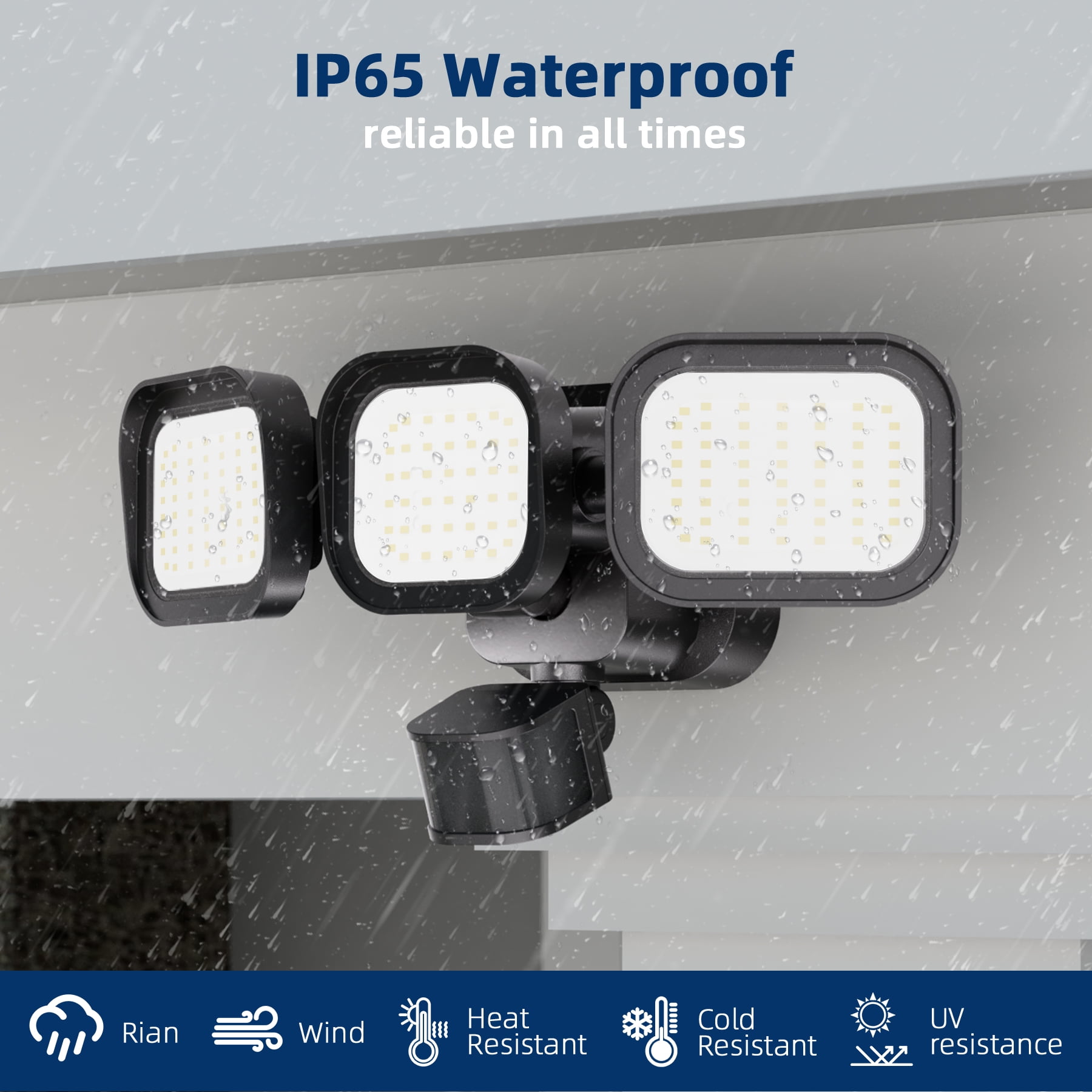 Dawnrise 270° 3 Heads Black Motion Sensing Integrated LED Flood Light, 6500 Lumens (2pack)