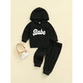 thumbnail image 2 of Kiapeise Baby Boy Girl Clothes Babe Letter Printed Hoodies Sweatshirt Top Pants Set Toddler Sweatsuits Joggers Set, 2 of 9