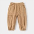 thumbnail image 2 of 6-7T Toddler Cargo Jogger Pants Contrast Stitch,Kids Spring Fall Elastic Waist Cotton Twill Multi Pocket Loose Casual Workwear Trousers for 3T 4T 5T 6T 8T 9T Boys Girls,Khaki, 2 of 4