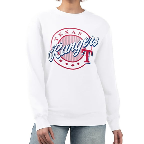 Women's G-III 4Her by Carl Banks White Texas Rangers Pinstripe Circle Team Fleece Pullover Sweatshirt