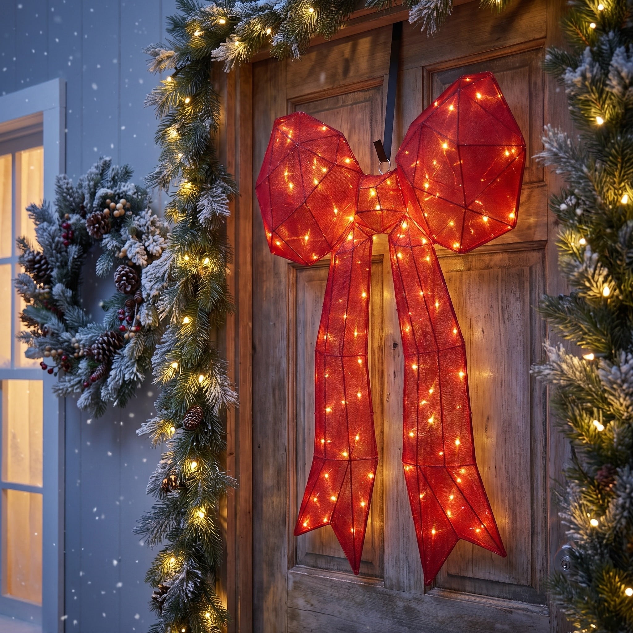 Indoor/Outdoor Twinkle Bow Christmas Decoration with 97 LED Lights, Red, 35", by Holiday Time