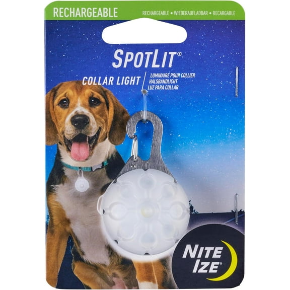 Nite Ize SpotLit Rechargeable Saftey Collar Carabiner Light for Dogs White Color