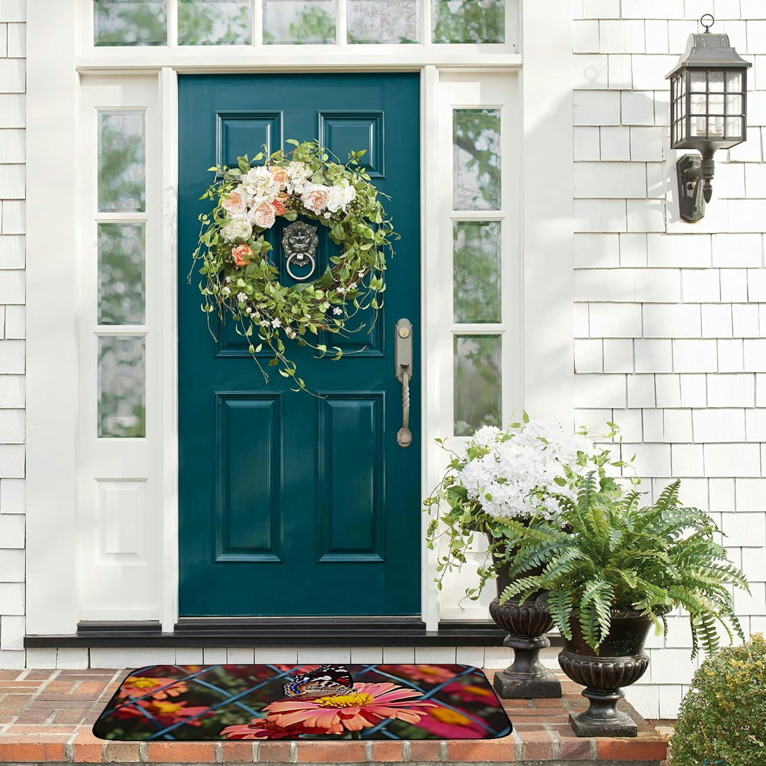 PHYHOO Decorative Door Mat, Door Mat with Non-Slip Rubber Backing, Easy Cleaning, Traps Dirt, Rug for Entry, Patio, Garage - Zinnia Garden Flowers Fair Admiral Butterfly Garden 19.68*47.24 in