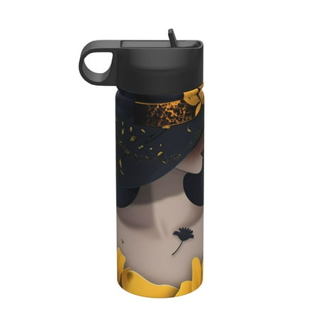 

Picia Elegant Lady With Hat Pattern 18oz Sports Insulated Kettle With Straw Insulated Water Bottle For Running Hiking Cycling Climbing Men S Woman Insulated Water Bottle