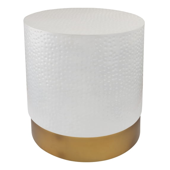 TOV Furniture Dimple White and Gold Round Hand Hammered Side Table